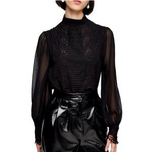 Topshop Embroidered Cutwork Pleated Sheer Blouse 4